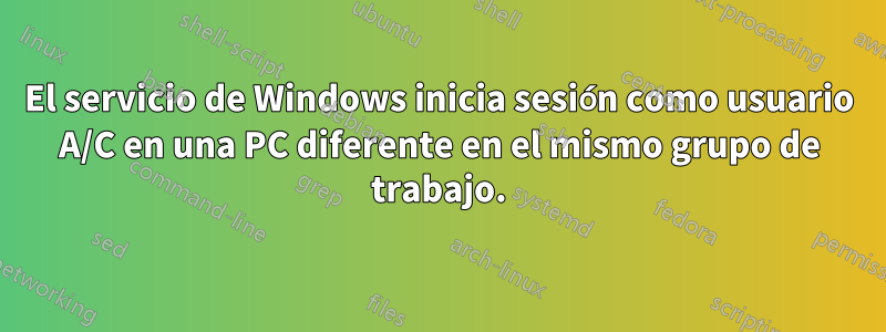 El servicio de Windows inicia sesión como usuario A/C en una PC diferente en el mismo grupo de trabajo.