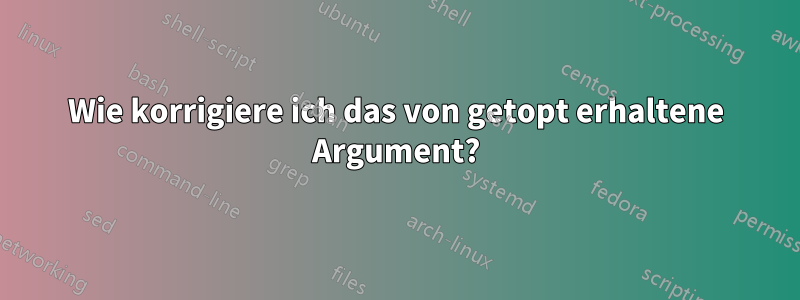 Wie korrigiere ich das von getopt erhaltene Argument?