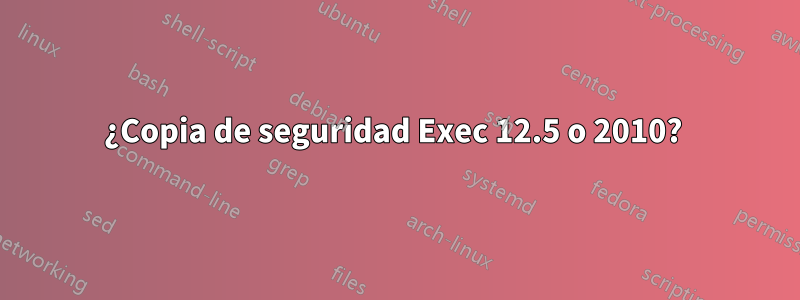 ¿Copia de seguridad Exec 12.5 o 2010? 