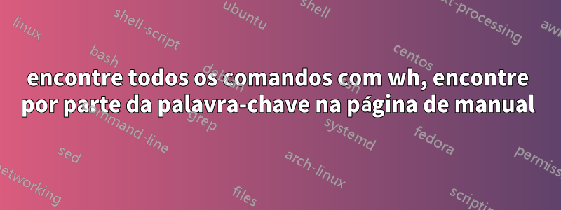 encontre todos os comandos com wh, encontre por parte da palavra-chave na página de manual