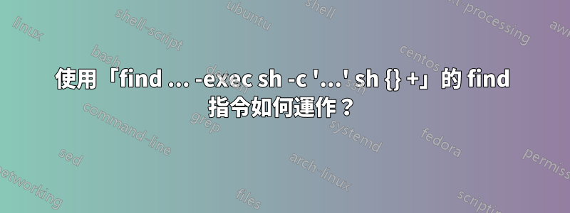 使用「find ... -exec sh -c '...' sh {} +」的 find 指令如何運作？