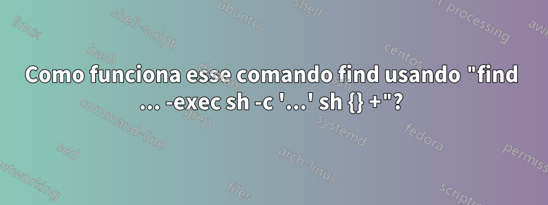 Como funciona esse comando find usando "find ... -exec sh -c '...' sh {} +"?