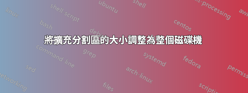 將擴充分割區的大小調整為整個磁碟機