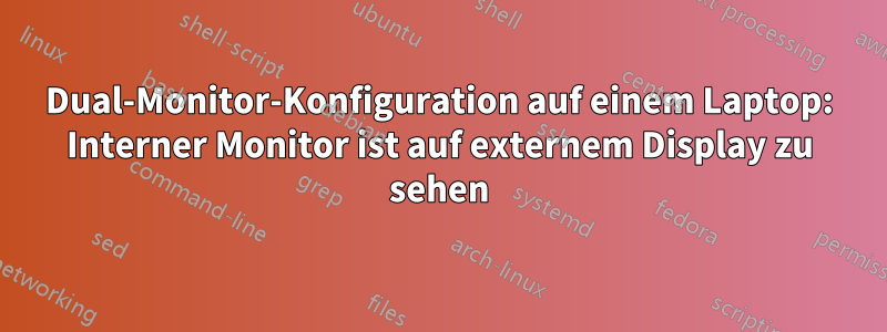 Dual-Monitor-Konfiguration auf einem Laptop: Interner Monitor ist auf externem Display zu sehen