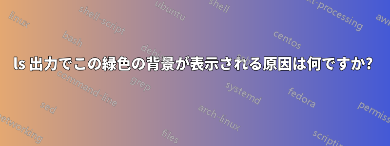 ls 出力でこの緑色の背景が表示される原因は何ですか?