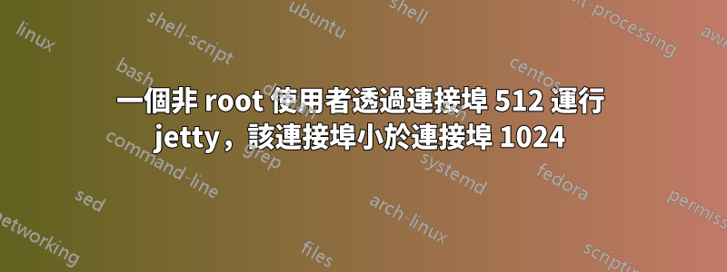 一個非 root 使用者透過連接埠 512 運行 jetty，該連接埠小於連接埠 1024