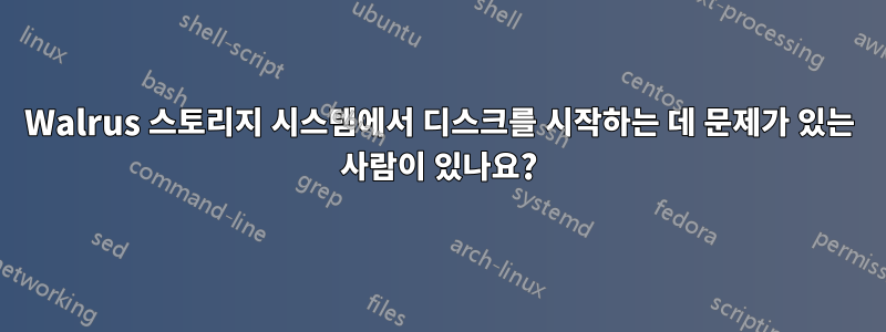 Walrus 스토리지 시스템에서 디스크를 시작하는 데 문제가 있는 사람이 있나요?