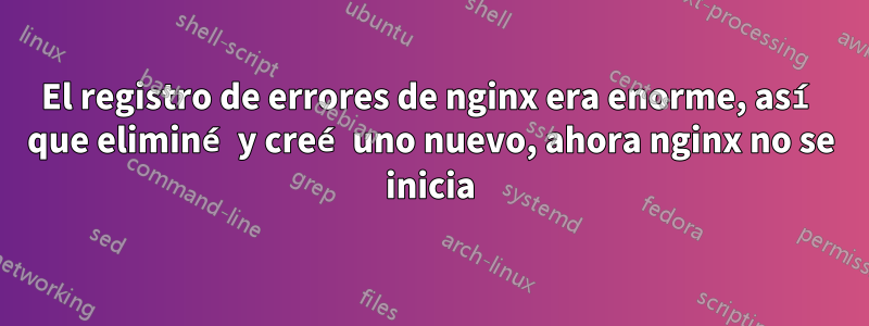 El registro de errores de nginx era enorme, así que eliminé y creé uno nuevo, ahora nginx no se inicia