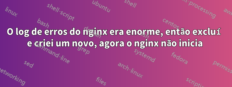 O log de erros do nginx era enorme, então excluí e criei um novo, agora o nginx não inicia