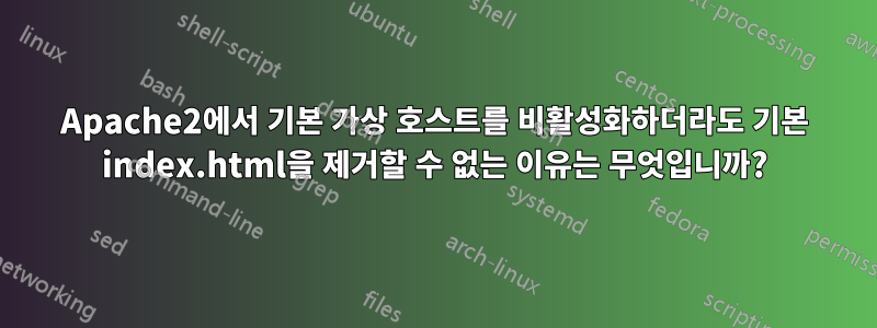 Apache2에서 기본 가상 호스트를 비활성화하더라도 기본 index.html을 제거할 수 없는 이유는 무엇입니까?