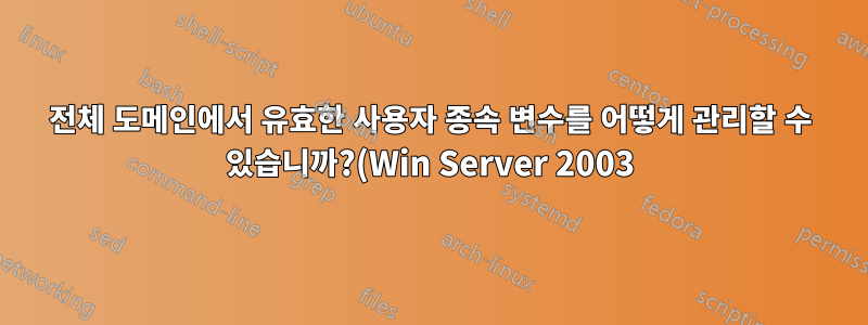 전체 도메인에서 유효한 사용자 종속 변수를 어떻게 관리할 수 있습니까?(Win Server 2003)