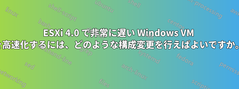 ESXi 4.0 で非常に遅い Windows VM を高速化するには、どのような構成変更を行えばよいですか。