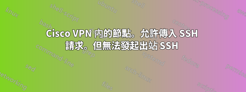 Cisco VPN 內的節點。允許傳入 SSH 請求。但無法發起出站 SSH