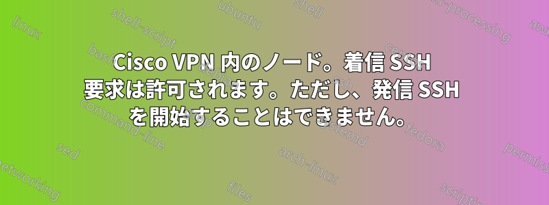 Cisco VPN 内のノード。着信 SSH 要求は許可されます。ただし、発信 SSH を開始することはできません。