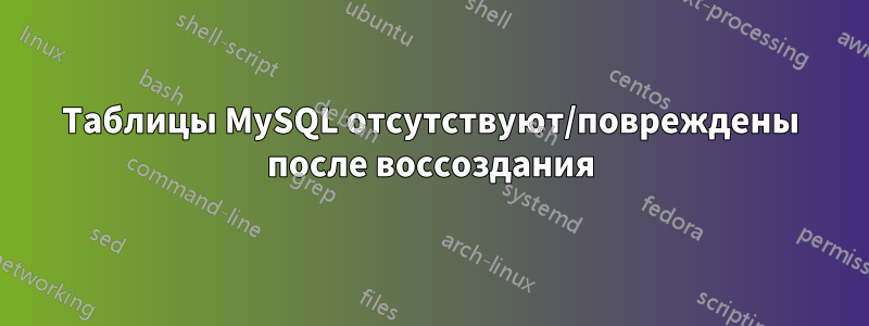 Таблицы MySQL отсутствуют/повреждены после воссоздания