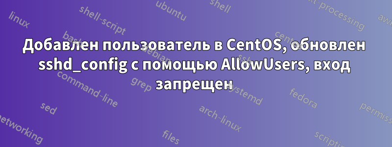 Добавлен пользователь в CentOS, обновлен sshd_config с помощью AllowUsers, вход запрещен