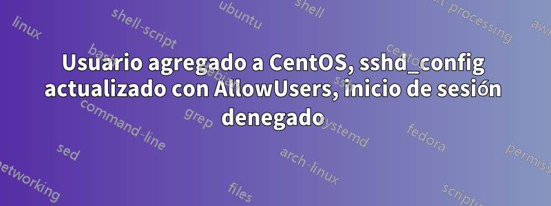 Usuario agregado a CentOS, sshd_config actualizado con AllowUsers, inicio de sesión denegado