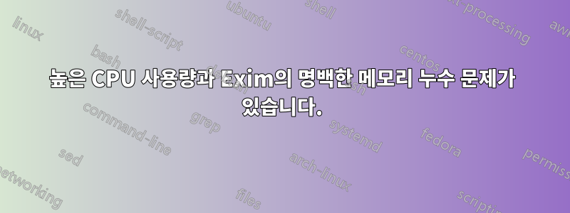 높은 CPU 사용량과 Exim의 명백한 메모리 누수 문제가 있습니다.