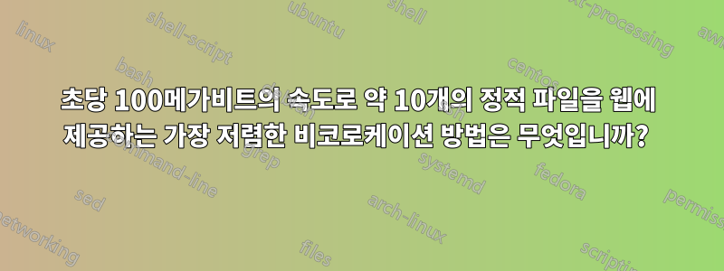 초당 100메가비트의 속도로 약 10개의 정적 파일을 웹에 제공하는 가장 저렴한 비코로케이션 방법은 무엇입니까? 