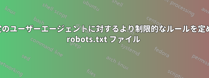 特定のユーザーエージェントに対するより制限的なルールを定めた robots.txt ファイル