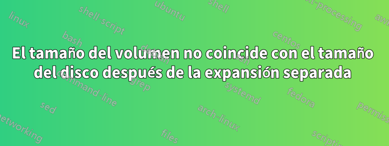 El tamaño del volumen no coincide con el tamaño del disco después de la expansión separada