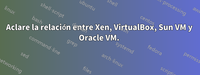 Aclare la relación entre Xen, VirtualBox, Sun VM y Oracle VM.
