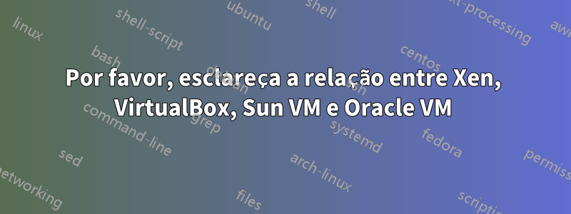 Por favor, esclareça a relação entre Xen, VirtualBox, Sun VM e Oracle VM