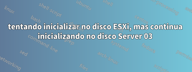 tentando inicializar no disco ESXi, mas continua inicializando no disco Server 03
