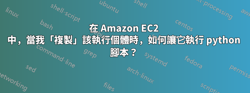 在 Amazon EC2 中，當我「複製」該執行個體時，如何讓它執行 python 腳本？