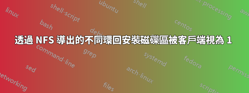 透過 NFS 導出的不同環回安裝磁碟區被客戶端視為 1