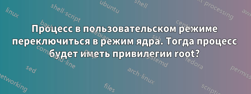 Процесс в пользовательском режиме переключиться в режим ядра. Тогда процесс будет иметь привилегии root?