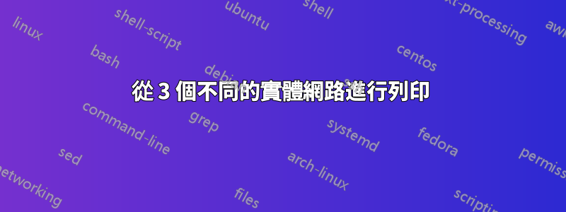 從 3 個不同的實體網路進行列印