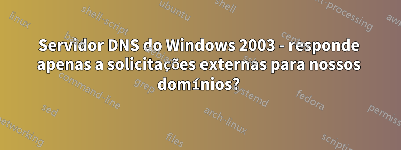 Servidor DNS do Windows 2003 - responde apenas a solicitações externas para nossos domínios?