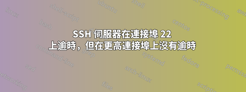 SSH 伺服器在連接埠 22 上逾時，但在更高連接埠上沒有逾時