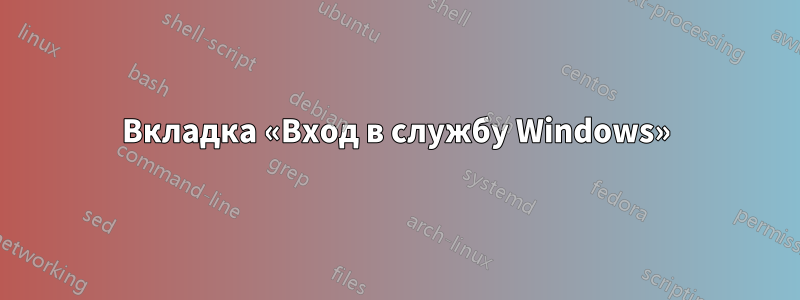 Вкладка «Вход в службу Windows»