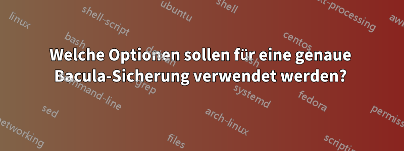 Welche Optionen sollen für eine genaue Bacula-Sicherung verwendet werden?