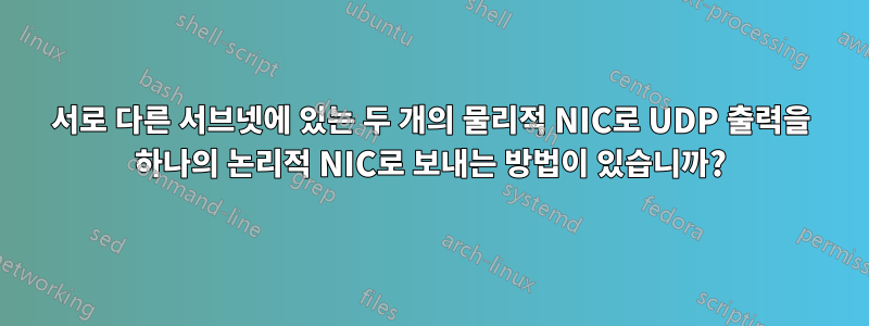 서로 다른 서브넷에 있는 두 개의 물리적 NIC로 UDP 출력을 하나의 논리적 NIC로 보내는 방법이 있습니까?