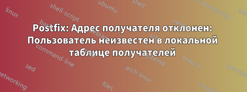 Postfix: Адрес получателя отклонен: Пользователь неизвестен в локальной таблице получателей