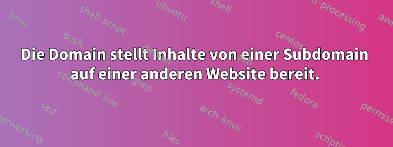 Die Domain stellt Inhalte von einer Subdomain auf einer anderen Website bereit.