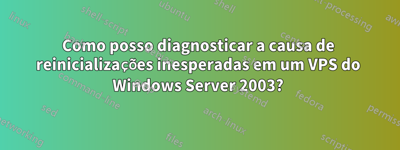 Como posso diagnosticar a causa de reinicializações inesperadas em um VPS do Windows Server 2003?