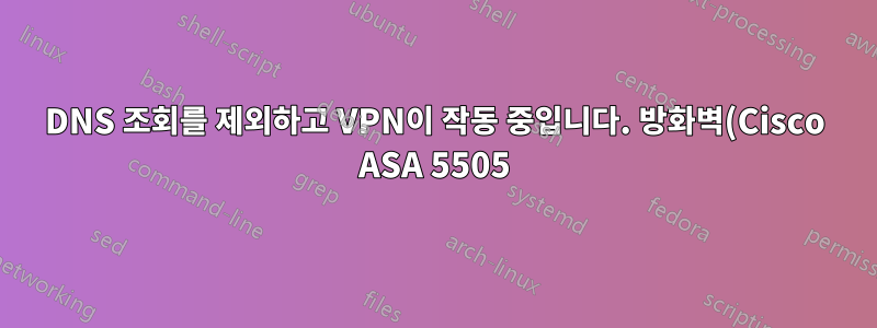 DNS 조회를 제외하고 VPN이 작동 중입니다. 방화벽(Cisco ASA 5505) 문제가 있습니까?