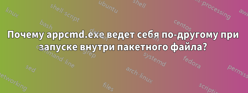 Почему appcmd.exe ведет себя по-другому при запуске внутри пакетного файла?