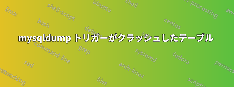mysqldump トリガーがクラッシュしたテーブル
