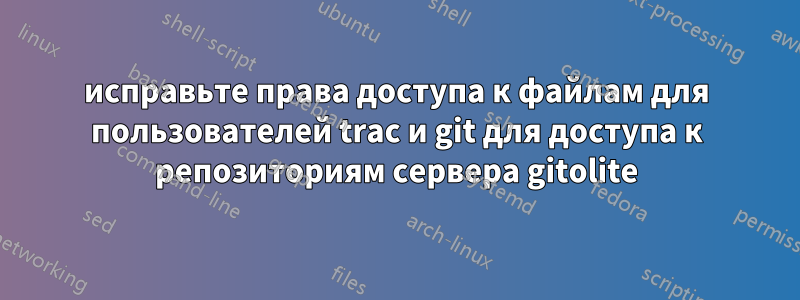 исправьте права доступа к файлам для пользователей trac и git для доступа к репозиториям сервера gitolite