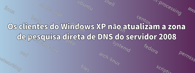 Os clientes do Windows XP não atualizam a zona de pesquisa direta de DNS do servidor 2008