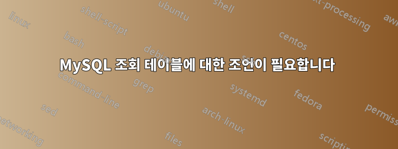 MySQL 조회 테이블에 대한 조언이 필요합니다