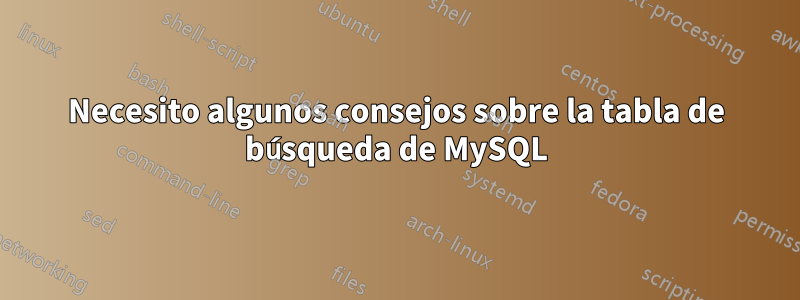 Necesito algunos consejos sobre la tabla de búsqueda de MySQL