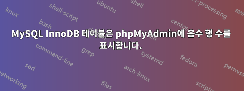 MySQL InnoDB 테이블은 phpMyAdmin에 음수 행 수를 표시합니다.