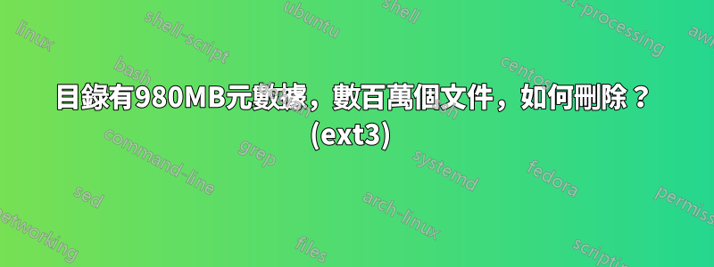 目錄有980MB元數據，數百萬個文件，如何刪除？ (ext3) 