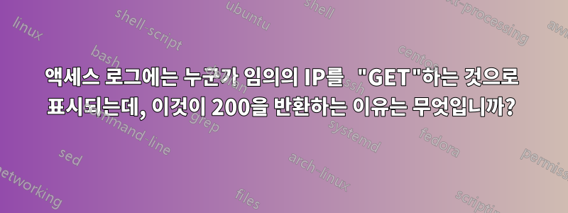 액세스 로그에는 누군가 임의의 IP를 "GET"하는 것으로 표시되는데, 이것이 200을 반환하는 이유는 무엇입니까?